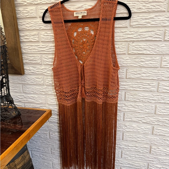 Idyllwind Tops - Idyllwind Rust Crochet Vest with Fringe